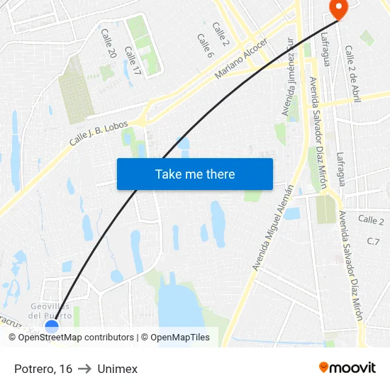 Potrero, 16 to Unimex map