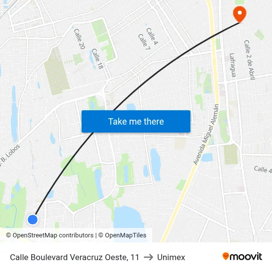 Calle Boulevard Veracruz Oeste, 11 to Unimex map