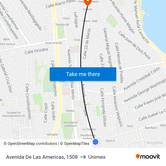 Avenida De Las Americas, 1508 to Unimex map