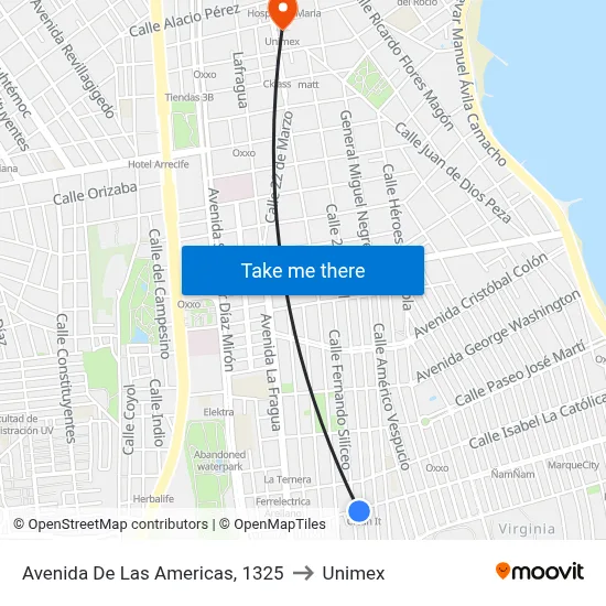 Avenida De Las Americas, 1325 to Unimex map