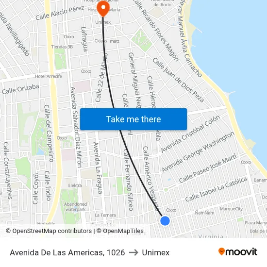 Avenida De Las Americas, 1026 to Unimex map