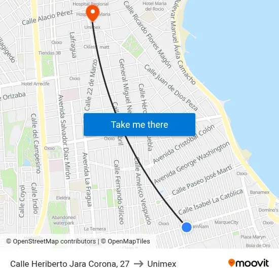 Calle Heriberto Jara Corona, 27 to Unimex map