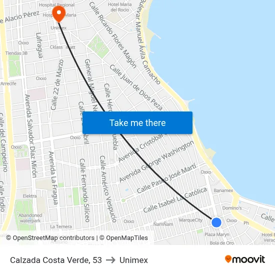 Calzada Costa Verde, 53 to Unimex map