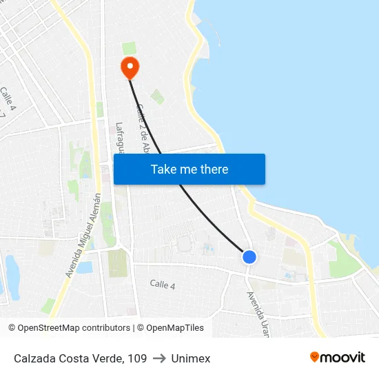 Calzada Costa Verde, 109 to Unimex map