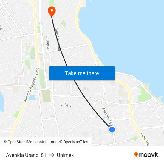 Avenida Urano, 81 to Unimex map