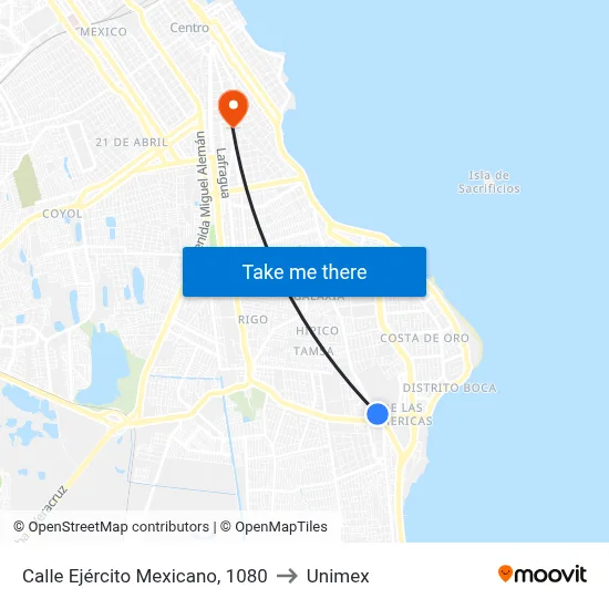 Calle Ejército Mexicano, 1080 to Unimex map