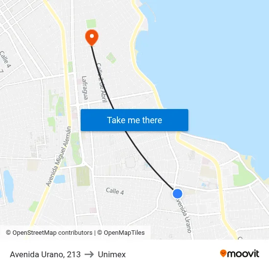 Avenida Urano, 213 to Unimex map