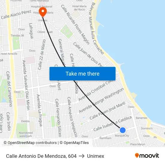 Calle Antonio De Mendoza, 604 to Unimex map