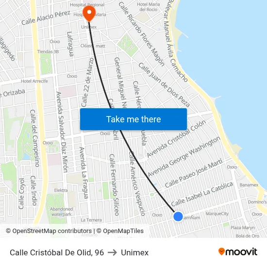 Calle Cristóbal De Olid, 96 to Unimex map