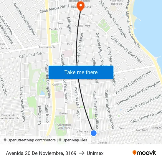 Avenida 20 De Noviembre, 3169 to Unimex map