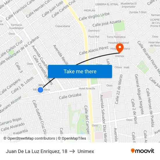 Juan De La Luz Enríquez, 18 to Unimex map
