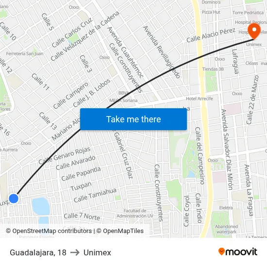 Guadalajara, 18 to Unimex map