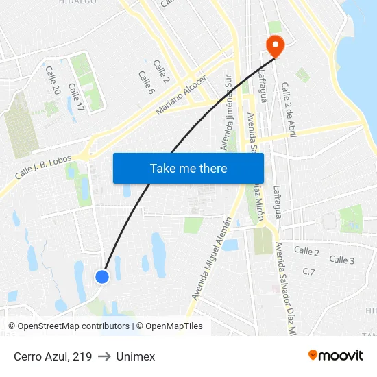 Cerro Azul, 219 to Unimex map