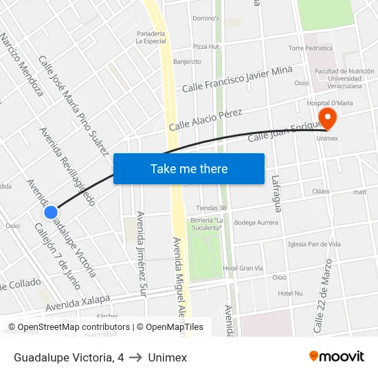 Guadalupe Victoria, 4 to Unimex map