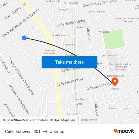 Calle Echeven, 301 to Unimex map
