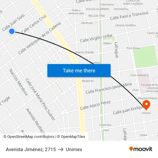 Avenida Jiménez, 2715 to Unimex map