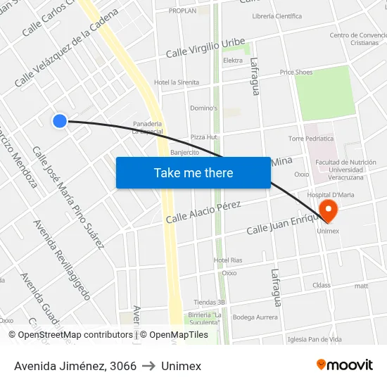 Avenida Jiménez, 3066 to Unimex map
