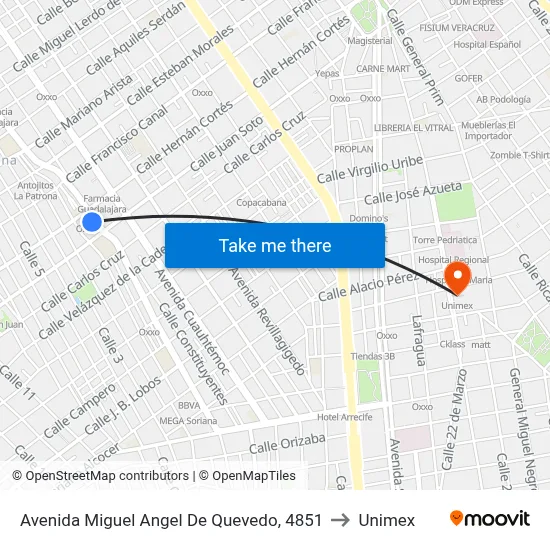 Avenida Miguel Angel De Quevedo, 4851 to Unimex map