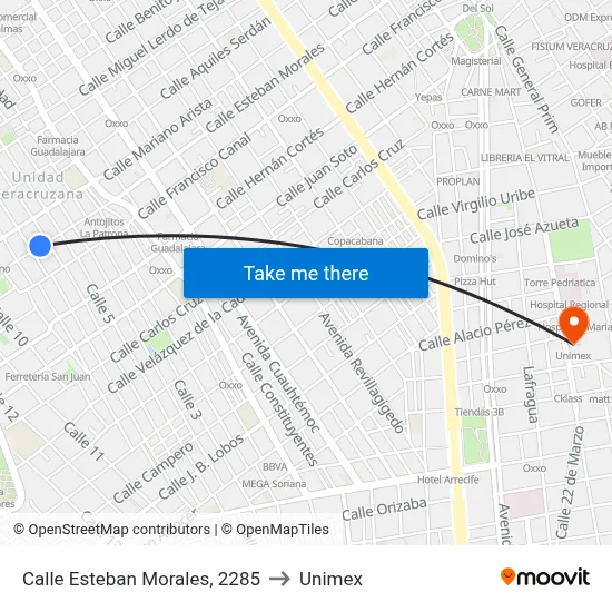 Calle Esteban Morales, 2285 to Unimex map