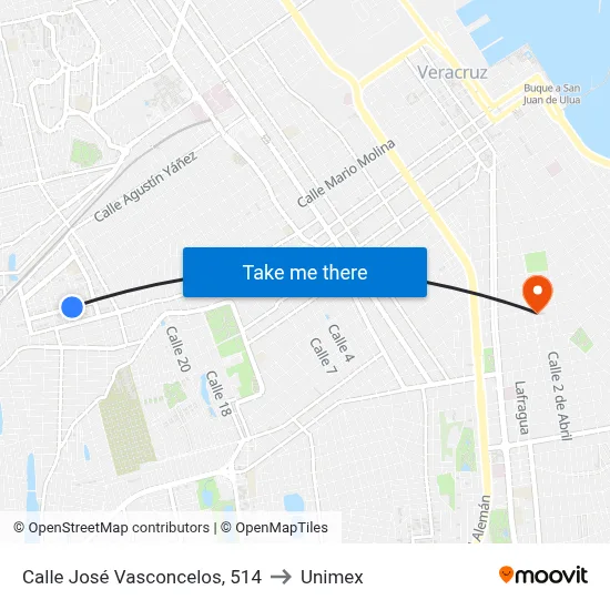 Calle José Vasconcelos, 514 to Unimex map