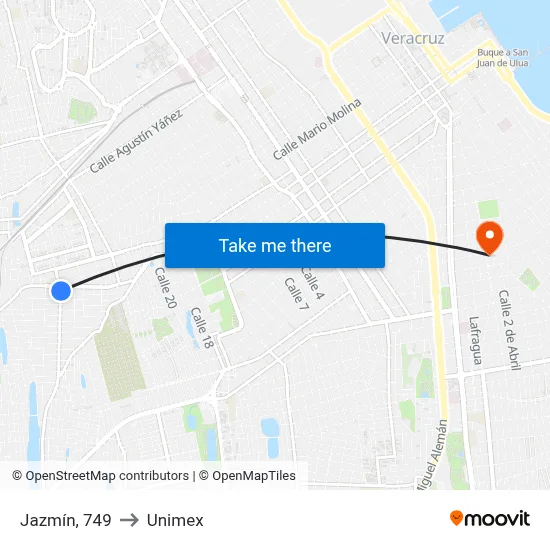 Jazmín, 749 to Unimex map