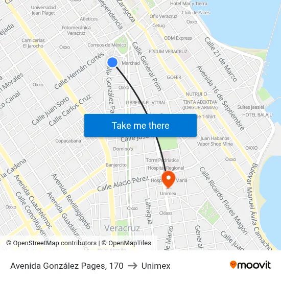 Avenida González Pages, 170 to Unimex map