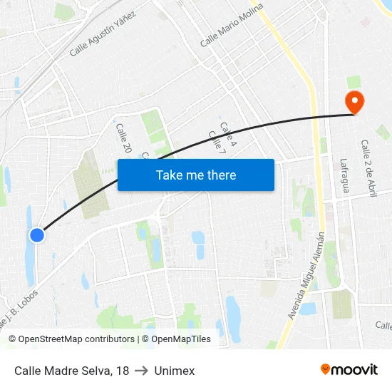 Calle Madre Selva, 18 to Unimex map