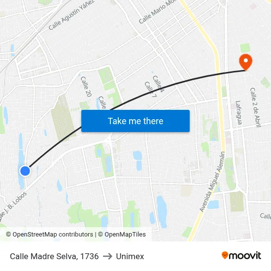 Calle Madre Selva, 1736 to Unimex map