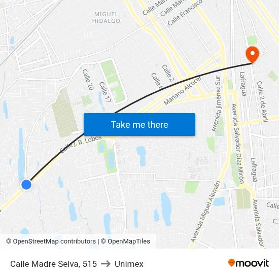 Calle Madre Selva, 515 to Unimex map