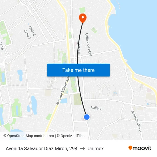 Avenida Salvador Díaz Mirón, 294 to Unimex map