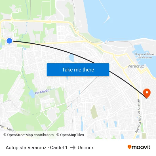 Autopista Veracruz - Cardel 1 to Unimex map
