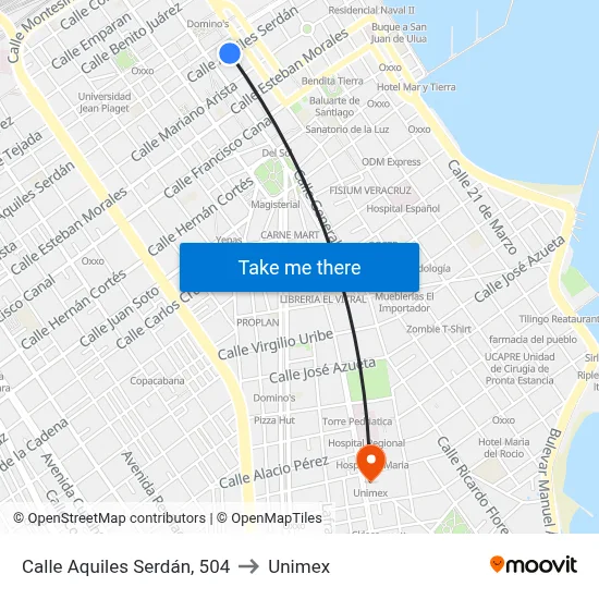 Calle Aquiles Serdán, 504 to Unimex map