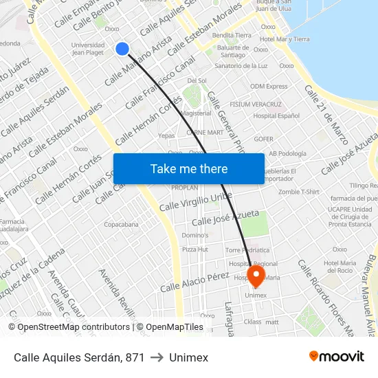 Calle Aquiles Serdán, 871 to Unimex map