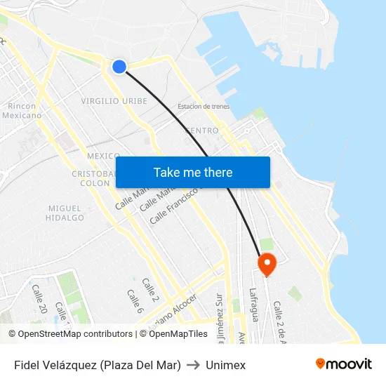 Fidel Velázquez (Plaza Del Mar) to Unimex map