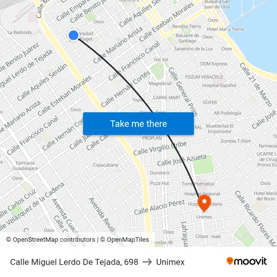 Calle Miguel Lerdo De Tejada, 698 to Unimex map