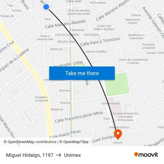 Miguel Hidalgo, 1197 to Unimex map