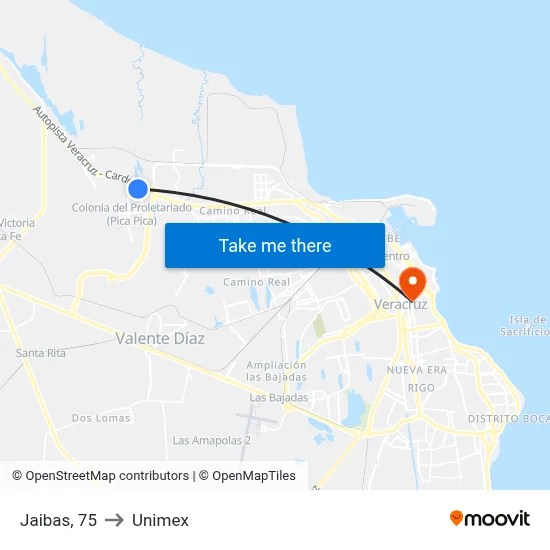 Jaibas, 75 to Unimex map