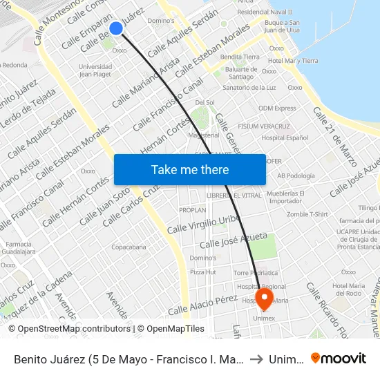 Benito Juárez (5 De Mayo - Francisco I. Madero) to Unimex map
