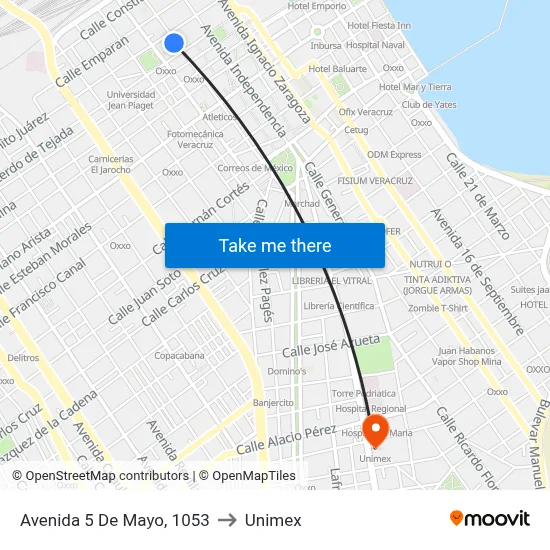 Avenida 5 De Mayo, 1053 to Unimex map