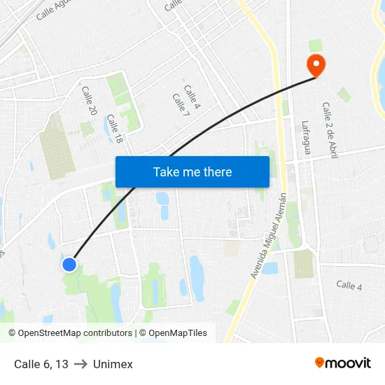 Calle 6, 13 to Unimex map