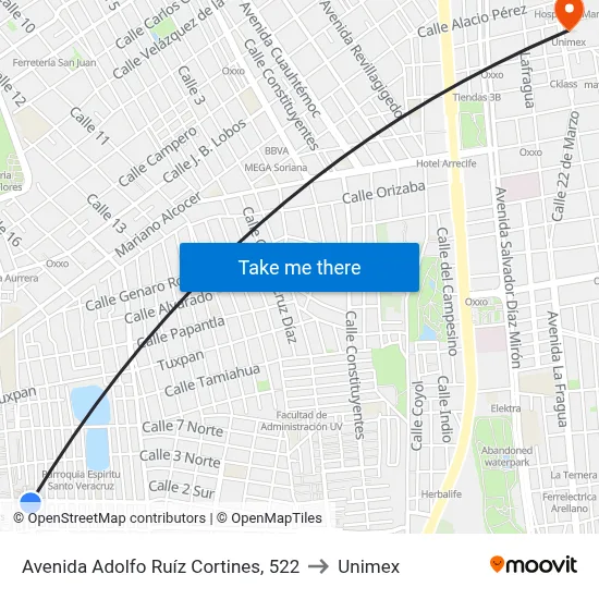 Avenida Adolfo Ruíz Cortines, 522 to Unimex map