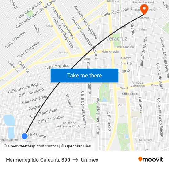 Hermenegildo Galeana, 390 to Unimex map