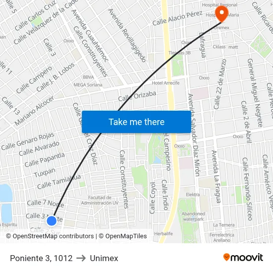 Poniente 3, 1012 to Unimex map