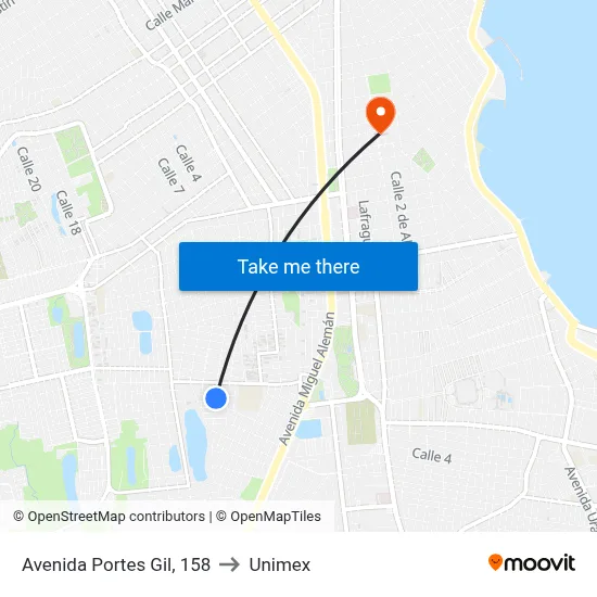 Avenida Portes Gil, 158 to Unimex map