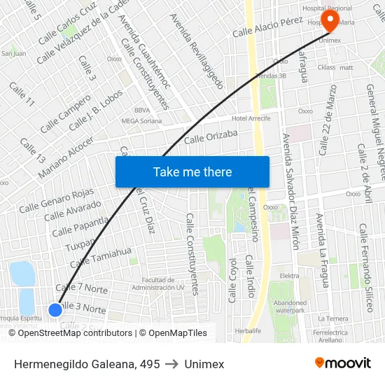Hermenegildo Galeana, 495 to Unimex map