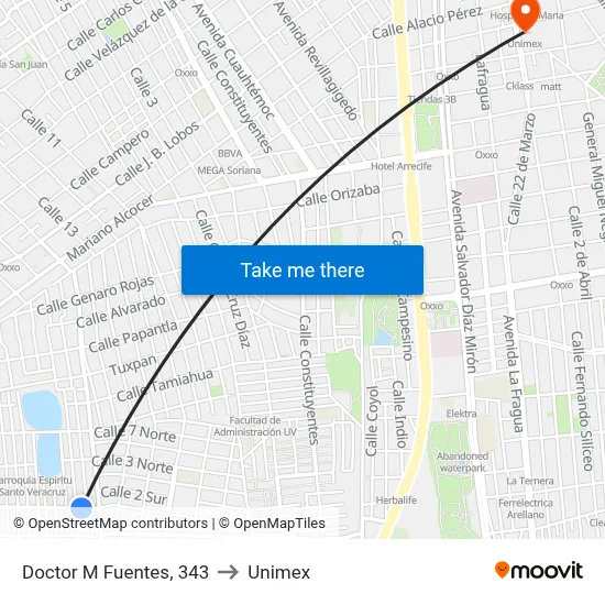 Doctor M Fuentes, 343 to Unimex map