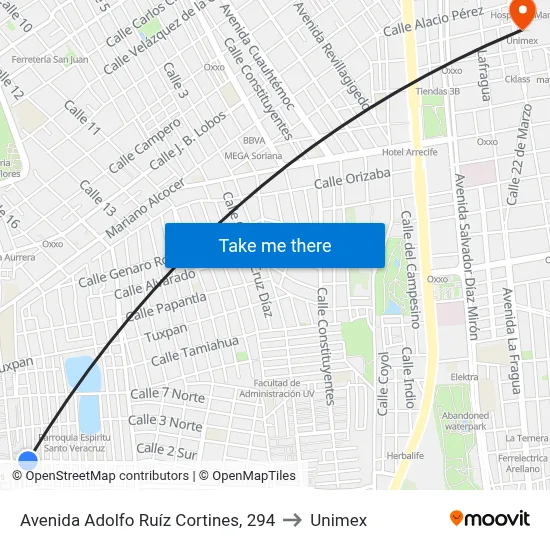 Avenida Adolfo Ruíz Cortines, 294 to Unimex map