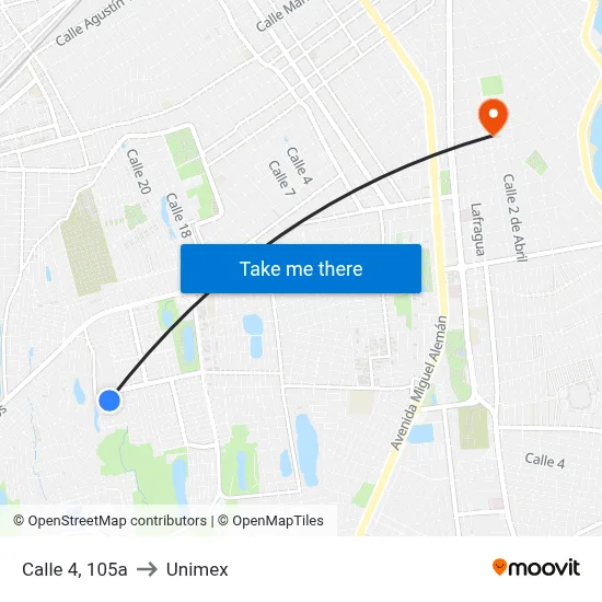 Calle 4, 105a to Unimex map