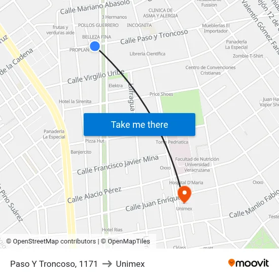 Paso Y Troncoso, 1171 to Unimex map