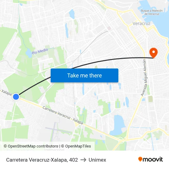 Carretera Veracruz-Xalapa, 402 to Unimex map